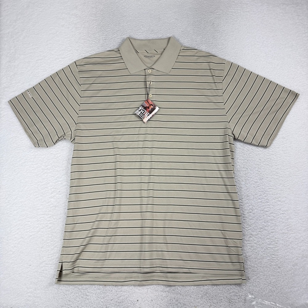 ASHWORTH Polo Shirt XXL Green Brown NWT Cotton Golf Raymond Embroidered Course
